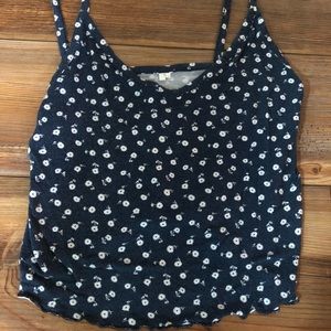 Pacsun Basics Navy Floral Cropped Tank Top Size Small